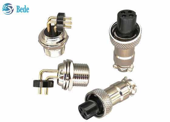 निकेल प्लेटेड के साथ राइट एंगल 3A 200V Gx12 एविएशन कनेक्टर जिंक अलॉय